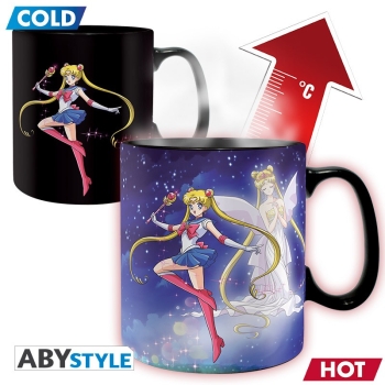 Mit dieser Wärmewechsel Tasse gießen Sie Ihr heißes Getränk ein und entdecken Sie eine wunderschöne Landschaft mit Prinzessin Serenity, die sich Sailor Moon und Sailor Chibi Moon anschließt.